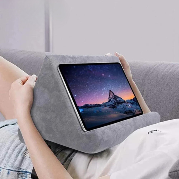 Coussin Support pour Tablette Triangulaire en Mousse Velours Multi-Positions pour Lecture Vidéo et Visioconférence