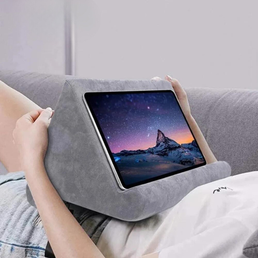 Coussin Support pour Tablette Triangulaire en Mousse Velours Multi-Positions pour Lecture Vidéo et Visioconférence