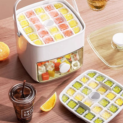Bac à Glaçons à Deux Étages avec Bac de Stockage Intégré 48 Cubes et Poignée pour Cocktails et Boissons Aromatisées
