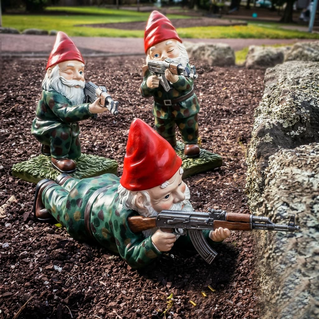 Figurine Décorative Nain de Jardin Tenue Camouflage Militaire en Résine Résistante aux Intempéries pour Extérieur