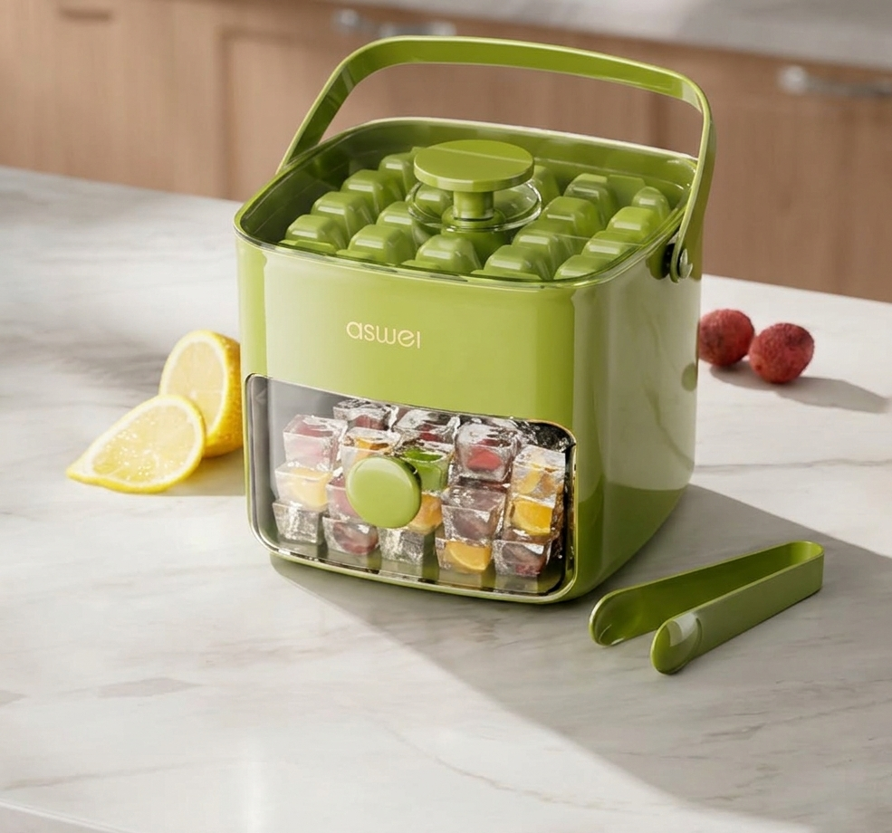 Bac à Glaçons à Deux Étages avec Bac de Stockage Intégré 48 Cubes et Poignée pour Cocktails et Boissons Aromatisées