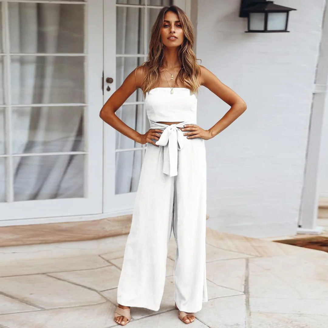 Combinaison Sans Manches pour Femmes - Pantalon Large - Taille Liée - Tissu Léger et Flottant - Aurelles