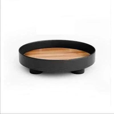 Plateau Décoratif Rond Bi-Matière en Bois et Plaquage Chêne pour Table Basse Salon et Décoration d'Intérieur