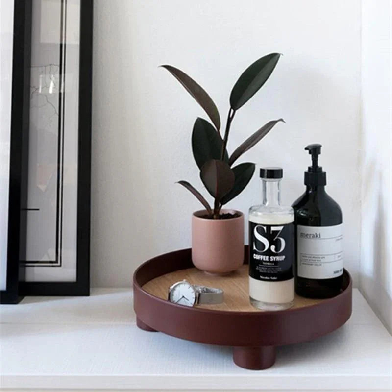 Plateau Décoratif Rond Bi-Matière en Bois et Plaquage Chêne pour Table Basse Salon et Décoration d'Intérieur