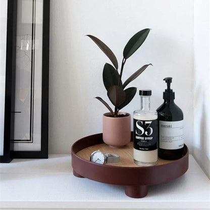 Plateau Décoratif Rond Bi-Matière en Bois et Plaquage Chêne pour Table Basse Salon et Décoration d'Intérieur