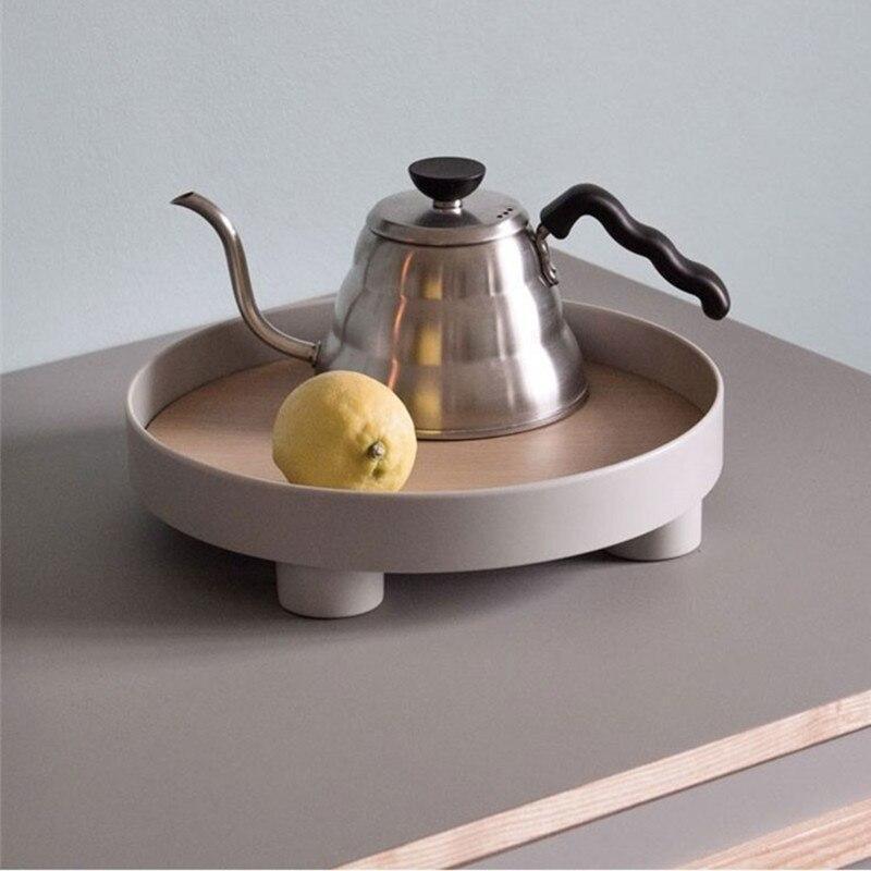 Plateau Décoratif Rond Bi-Matière en Bois et Plaquage Chêne pour Table Basse Salon et Décoration d'Intérieur