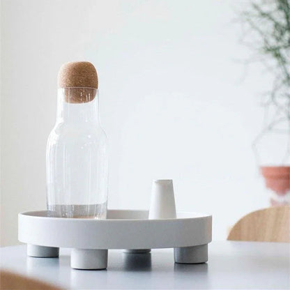 Plateau Décoratif Rond Bi-Matière en Bois et Plaquage Chêne pour Table Basse Salon et Décoration d'Intérieur
