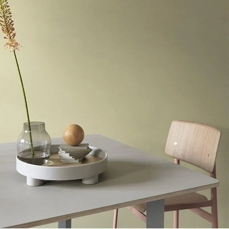 Plateau Décoratif Rond Bi-Matière en Bois et Plaquage Chêne pour Table Basse Salon et Décoration d'Intérieur