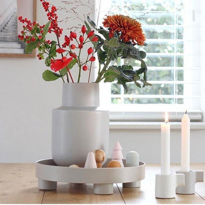 Plateau Décoratif Rond Bi-Matière en Bois et Plaquage Chêne pour Table Basse Salon et Décoration d'Intérieur