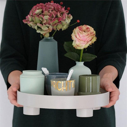 Plateau Décoratif Rond Bi-Matière en Bois et Plaquage Chêne pour Table Basse Salon et Décoration d'Intérieur