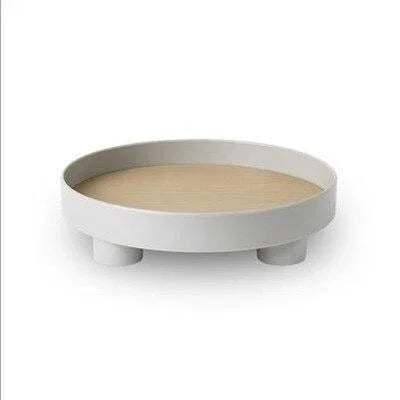 Plateau Décoratif Rond Bi-Matière en Bois et Plaquage Chêne pour Table Basse Salon et Décoration d'Intérieur