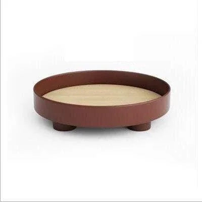Plateau Décoratif Rond Bi-Matière en Bois et Plaquage Chêne pour Table Basse Salon et Décoration d'Intérieur