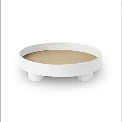 Plateau Décoratif Rond Bi-Matière en Bois et Plaquage Chêne pour Table Basse Salon et Décoration d'Intérieur