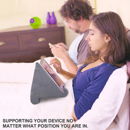 Coussin Support pour Tablette Triangulaire en Mousse Velours Multi-Positions pour Lecture Vidéo et Visioconférence