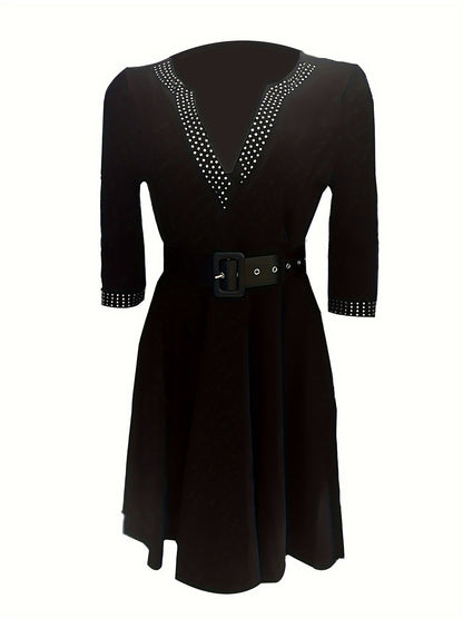 Robe A-Ligne Femme Midi à Manches 3/4 avec Décolleté Embelli - Aurelles