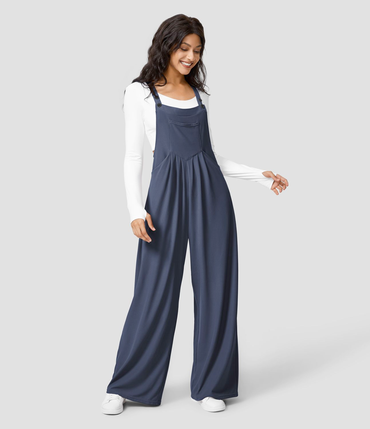 Salopette Femme à Jambes Larges - Coupe Détendue - Bretelles Boutonnées - Vêtements Légers Décontractés - Aurelles