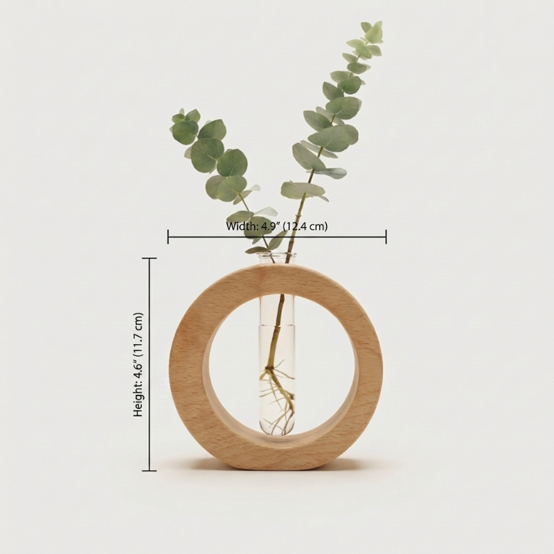 Vase de Propagation Hydroponique en Bois et Verre pour Boutures de Plantes Style Minimaliste