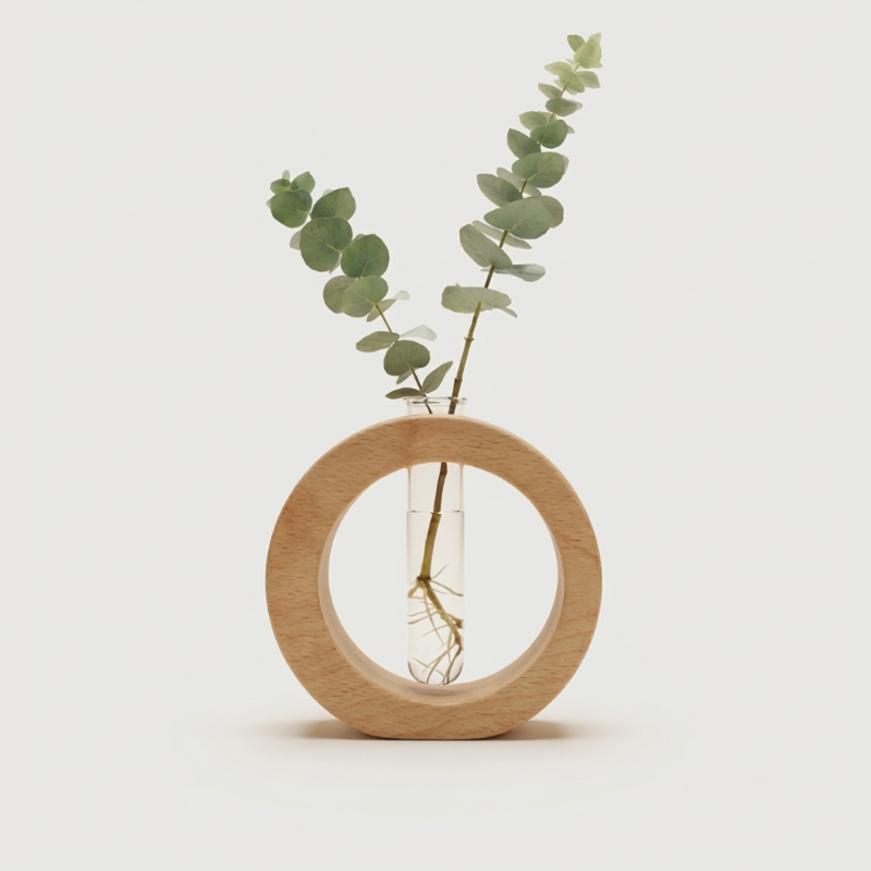 Vase de Propagation Hydroponique en Bois et Verre pour Boutures de Plantes Style Minimaliste