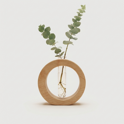 Vase de Propagation Hydroponique en Bois et Verre pour Boutures de Plantes Style Minimaliste