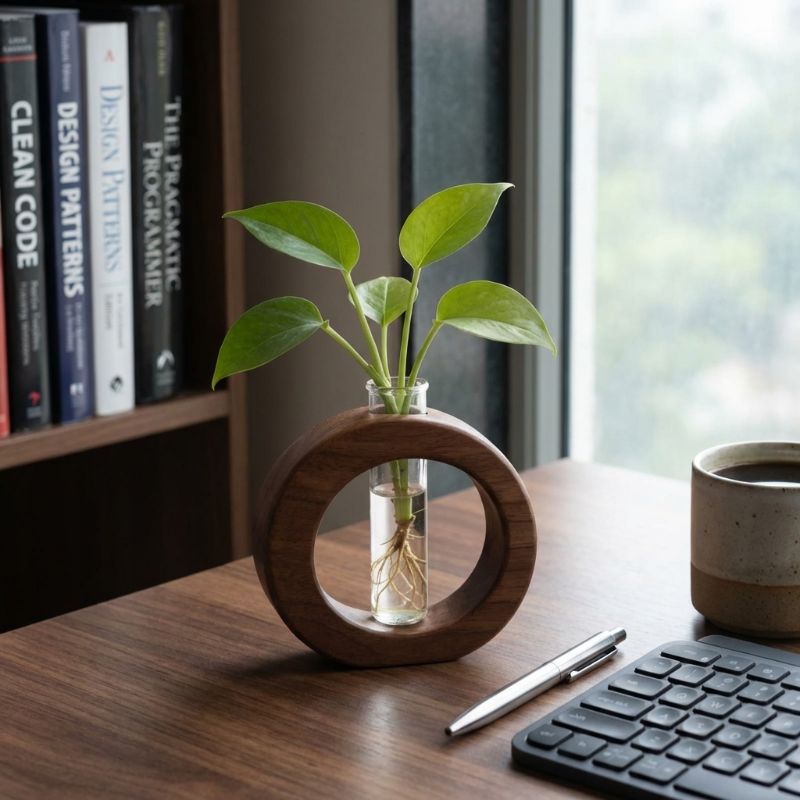 Vase de Propagation Hydroponique en Bois et Verre pour Boutures de Plantes Style Minimaliste