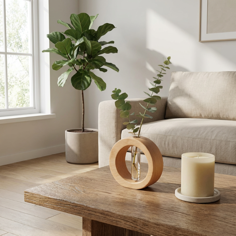 Vase de Propagation Hydroponique en Bois et Verre pour Boutures de Plantes Style Minimaliste