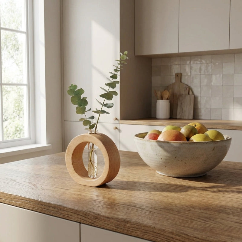 Vase de Propagation Hydroponique en Bois et Verre pour Boutures de Plantes Style Minimaliste