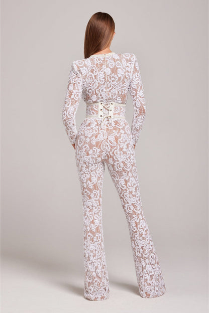 Combinaison en Dentelle pour Femmes - Embellie de Sequins - Manches Longues - Col Montant - Taille Ajustée - Aurelles