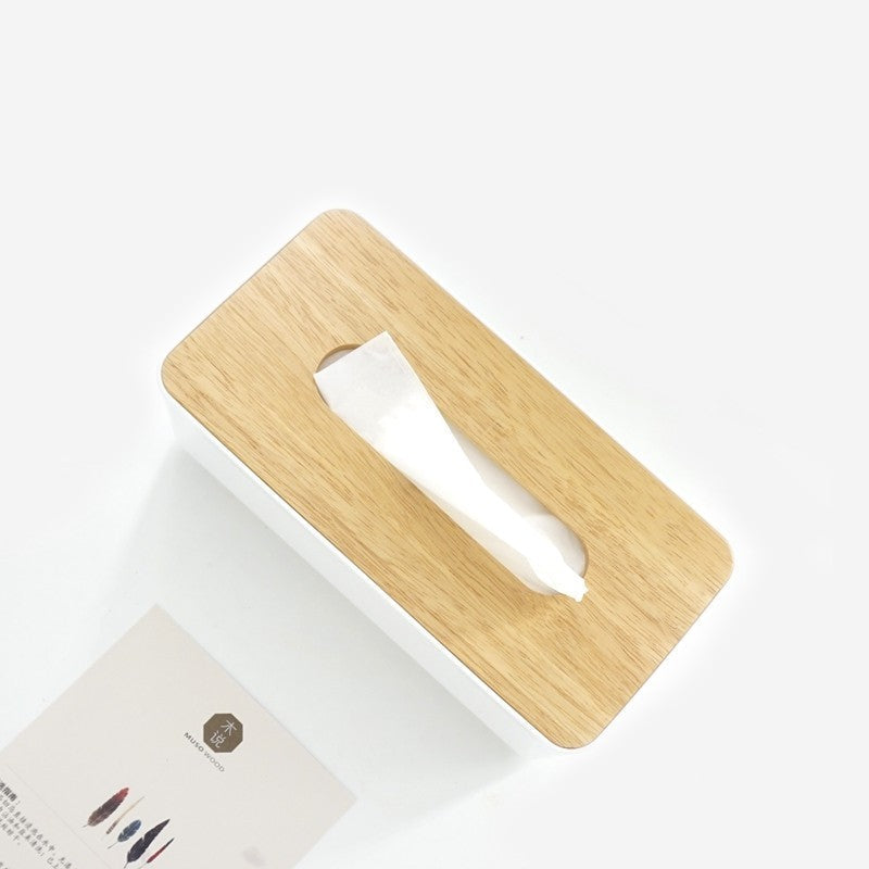 Boîte à Mouchoirs Décorative Blanche avec Couvercle Effet Bois Style Scandinave pour Bureau Salon