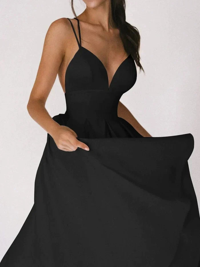Robe A-Line Femme - Dos Croisé - Corsage Ajusté Sans Manches - Jupe Midi Flottante - Aurelles