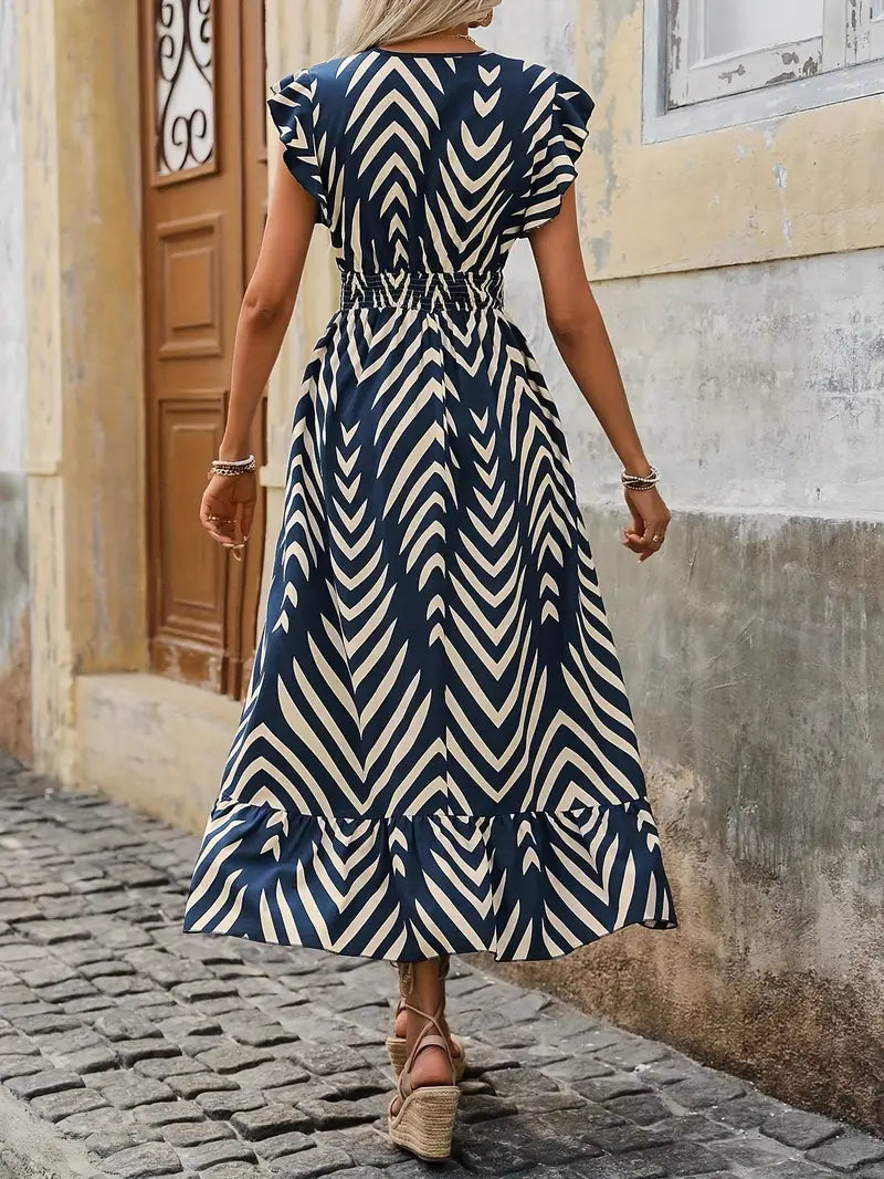 Robe à Imprimé Intégral avec Taille Froncée Élégante et Légère - Aurelles