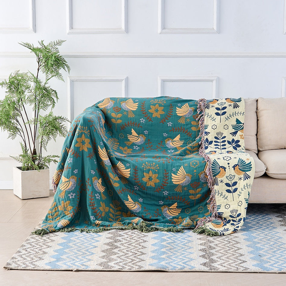 Terra – Reversible Cotton Throw with Scandinavian Bird Pattern