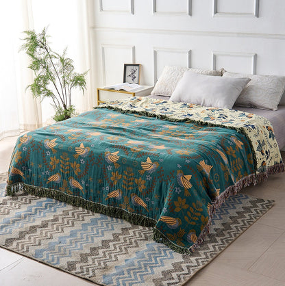 Terra – Reversible Cotton Throw with Scandinavian Bird Pattern