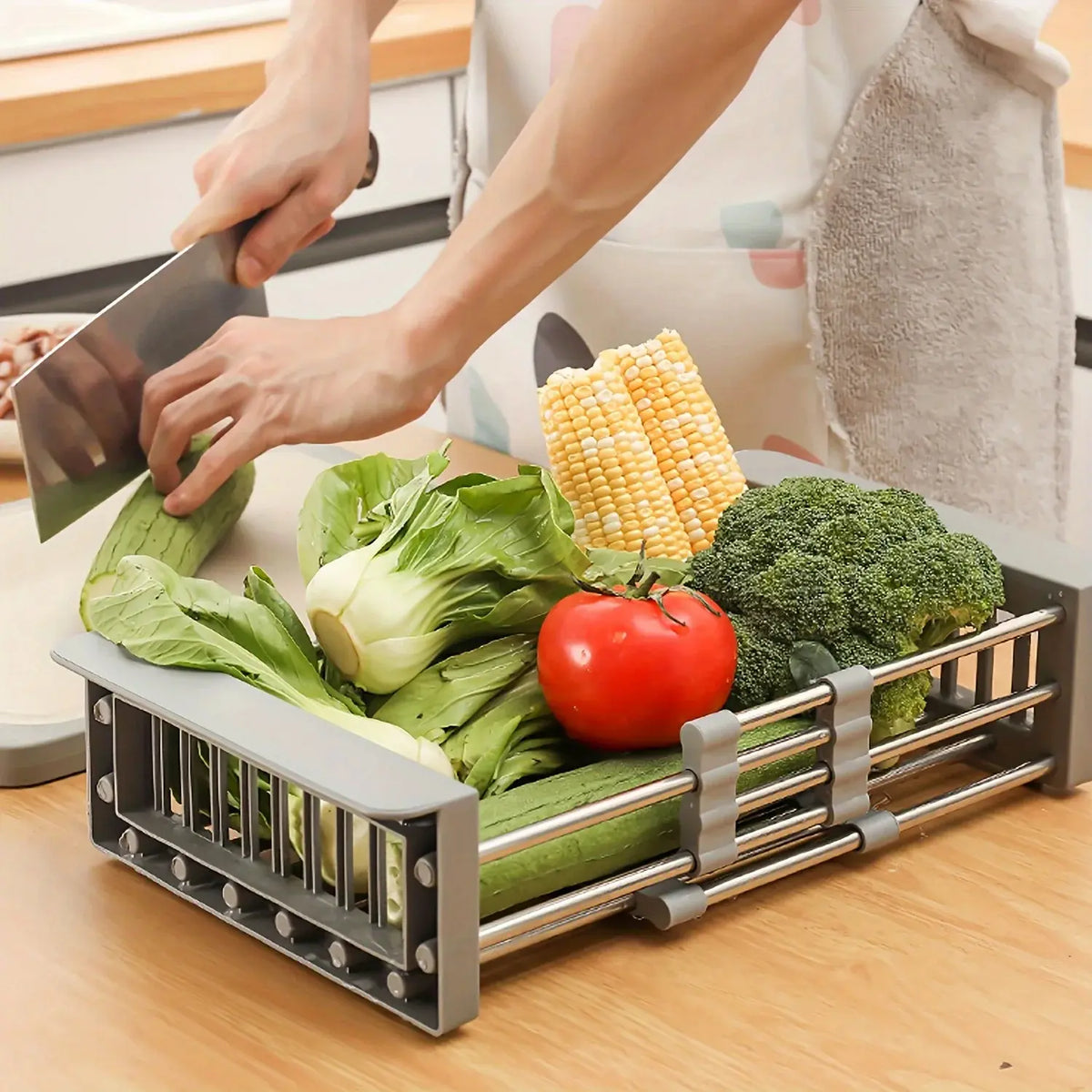 Panier Égouttoir Extensible pour Évier en Acier Inoxydable avec Panneaux Latéraux Réglables
