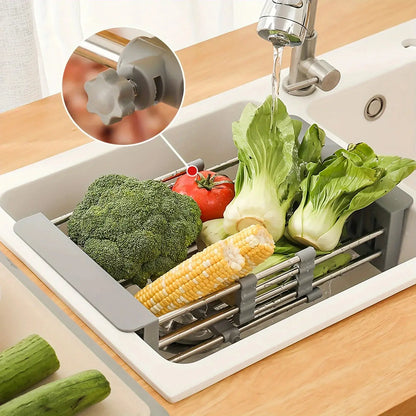 Panier Égouttoir Extensible pour Évier en Acier Inoxydable avec Panneaux Latéraux Réglables