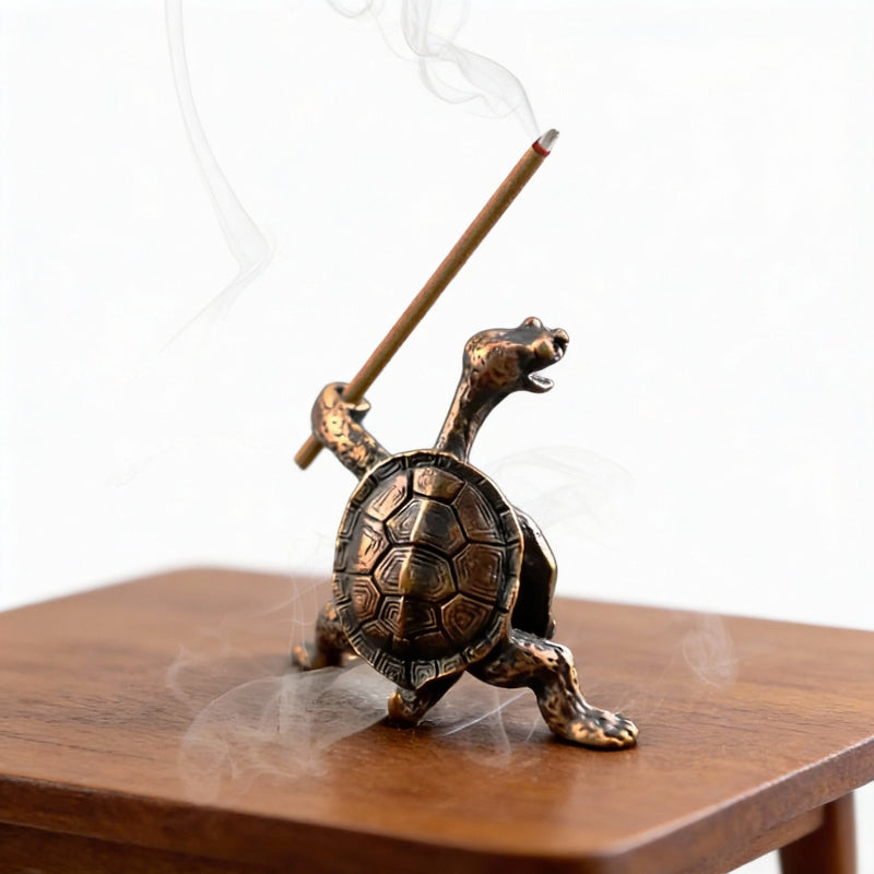 Patinated Brass Turtle Incense Holder for Aromatherapy, Meditation, and Zen Decoration