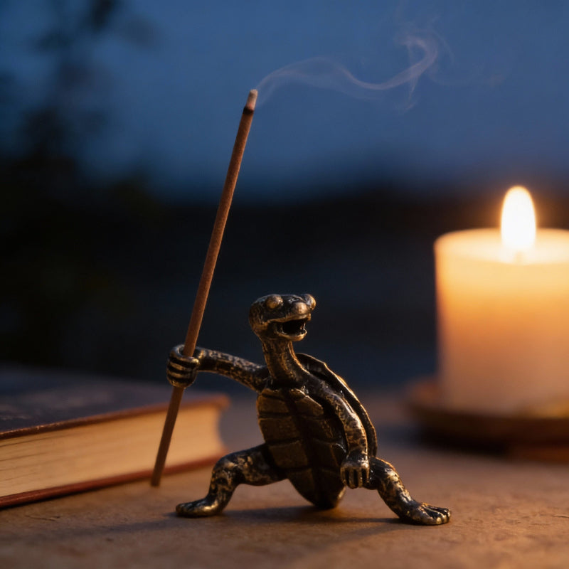 Patinated Brass Turtle Incense Holder for Aromatherapy, Meditation, and Zen Decoration