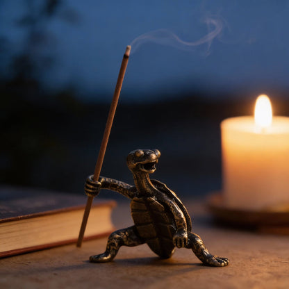 Patinated Brass Turtle Incense Holder for Aromatherapy, Meditation, and Zen Decoration
