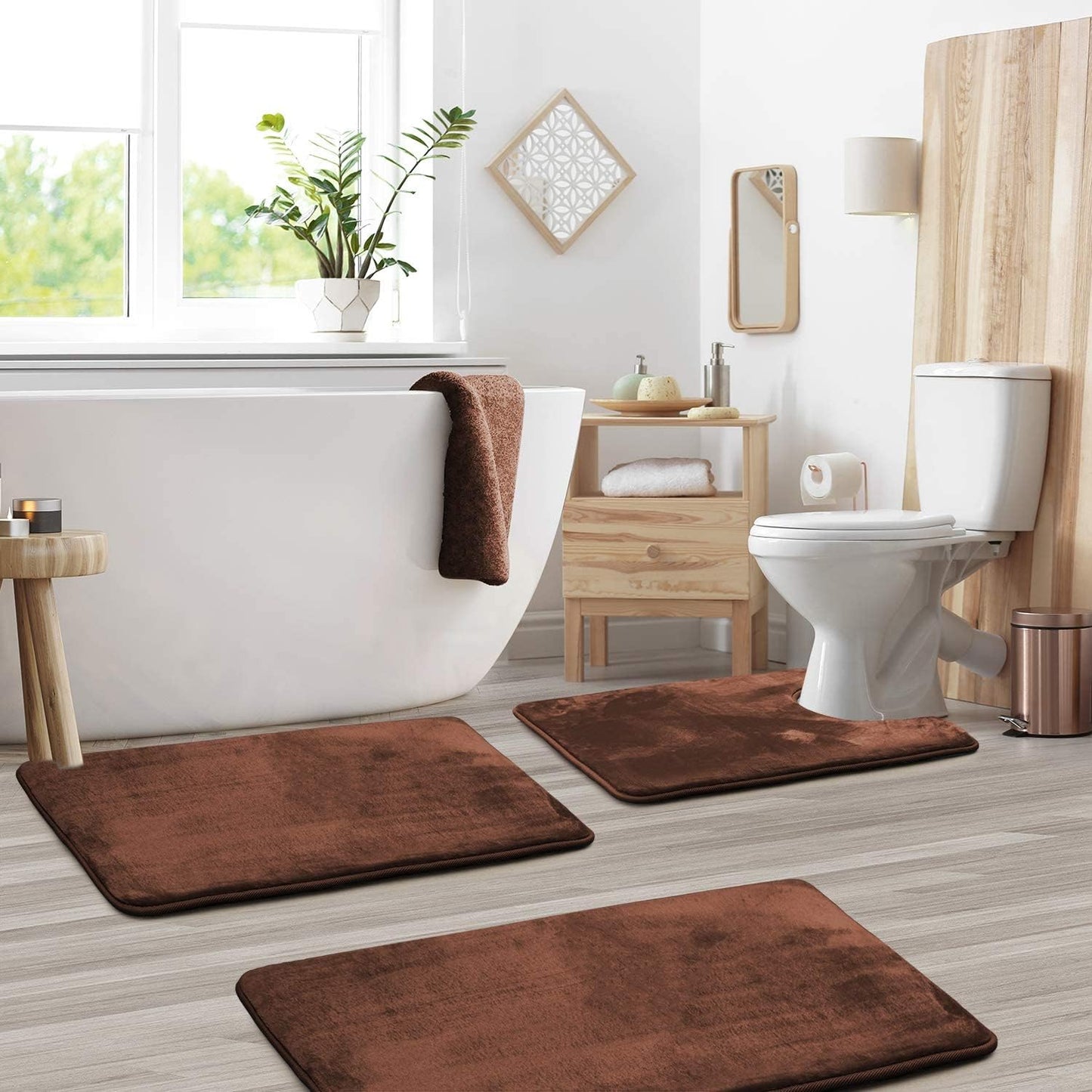 Velora – Tapis de Bain en Velours et Mousse à Mémoire Luxueux et Absorbant – Lot de 3 Pièces