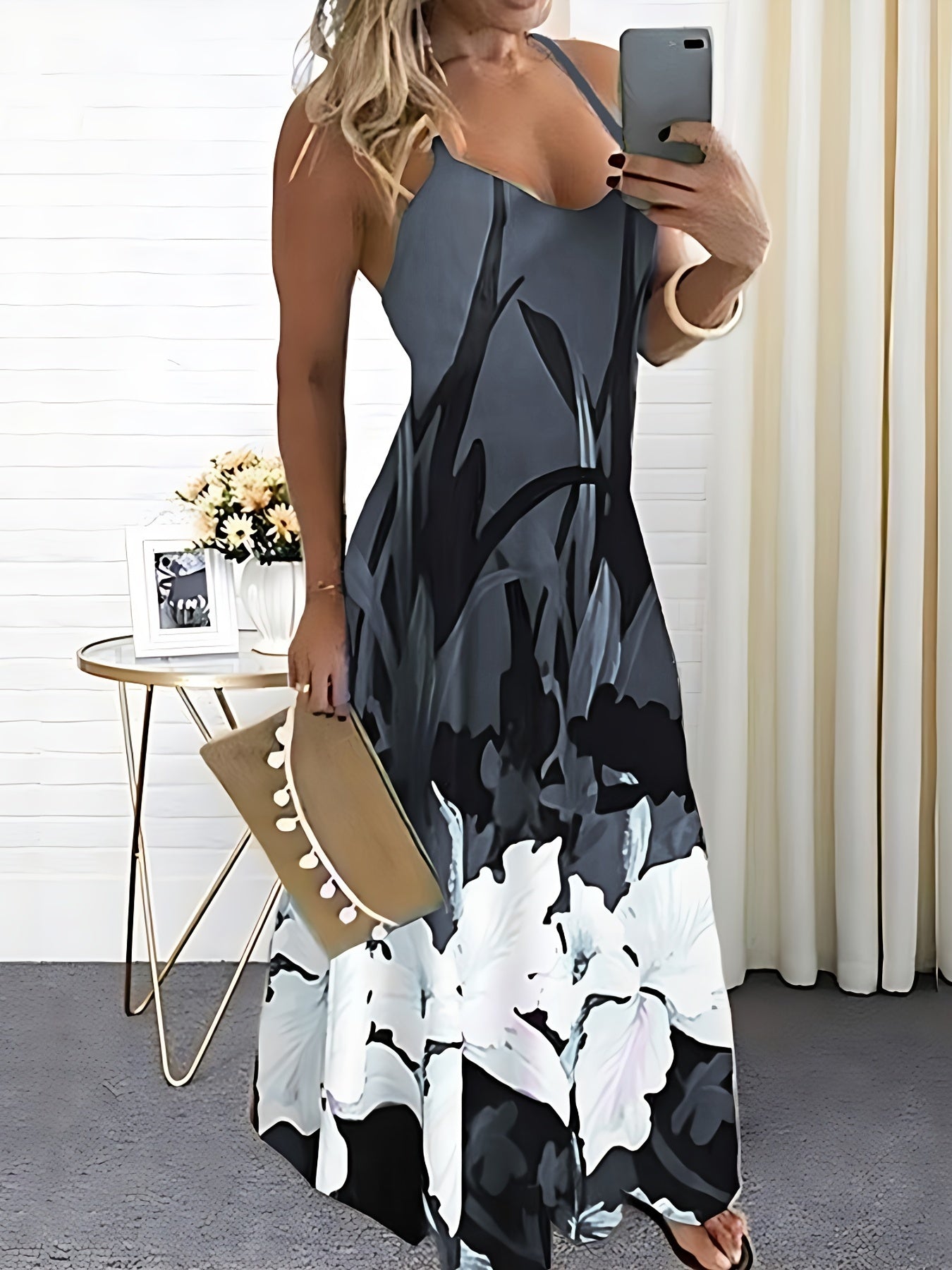 Robe à Bretelles Spaghetti Imprimée Fleurs pour Femmes - À Porter Toute l'Année - Aurelles