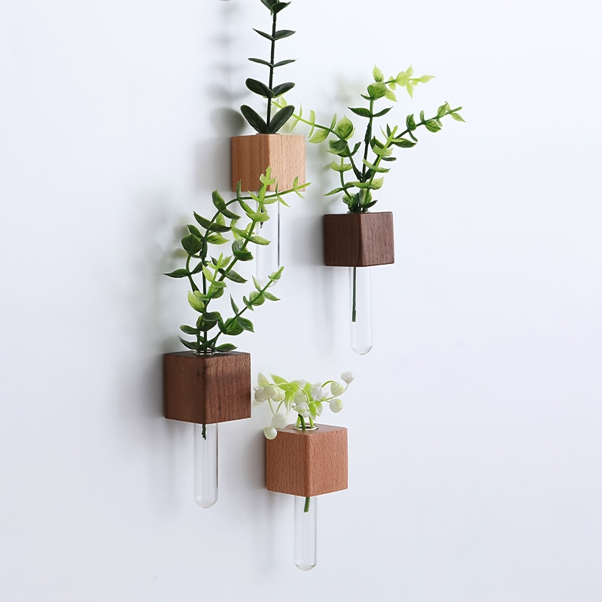 Mini Vase Mural Aimanté en Bois Massif avec Tube en Verre pour Réfrigérateur Tableau Magnétique et Propagation de Boutures