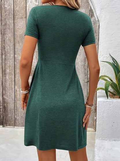Robe à manches courtes en V avec nœud à l'avant pour femmes - Aurelles