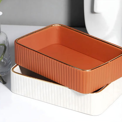 Plateau de Rangement Rectangulaire Décoratif à Parois Cannelées avec Liseré Doré pour Salle de Bain Bureau et Vide-Poches