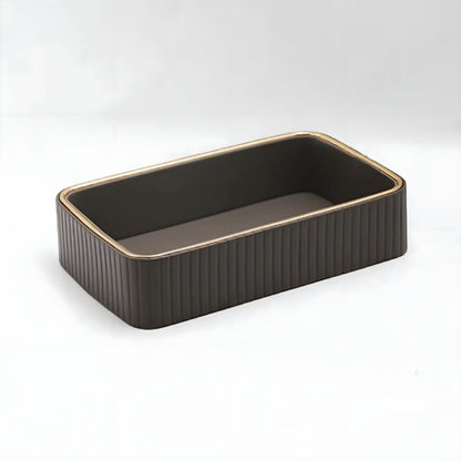 Plateau de Rangement Rectangulaire Décoratif à Parois Cannelées avec Liseré Doré pour Salle de Bain Bureau et Vide-Poches
