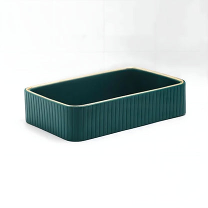 Plateau de Rangement Rectangulaire Décoratif à Parois Cannelées avec Liseré Doré pour Salle de Bain Bureau et Vide-Poches