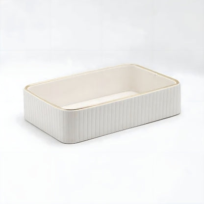 Plateau de Rangement Rectangulaire Décoratif à Parois Cannelées avec Liseré Doré pour Salle de Bain Bureau et Vide-Poches