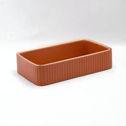 Plateau de Rangement Rectangulaire Décoratif à Parois Cannelées avec Liseré Doré pour Salle de Bain Bureau et Vide-Poches