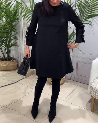 Robe A-Line Élégante Manches Longues Détail en Nœud - Aurelles
