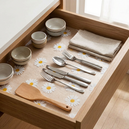 Floral Pattern Waterproof Repositionable Non-Adhesive Multi-Purpose Drawer Liner