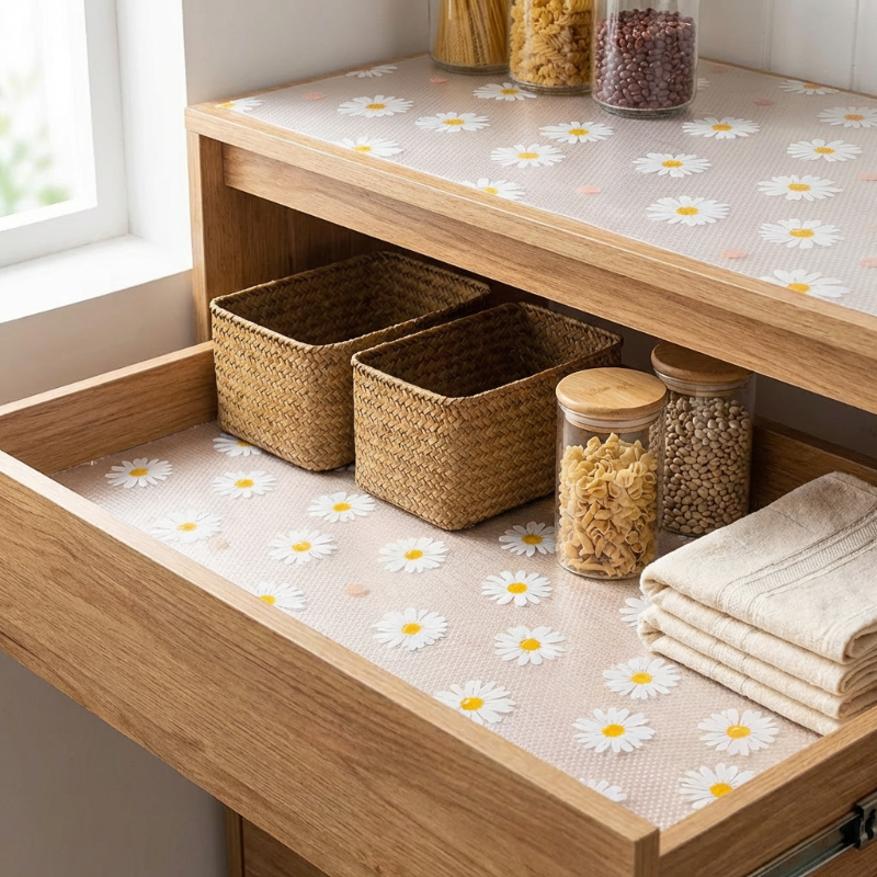Floral Pattern Waterproof Repositionable Non-Adhesive Multi-Purpose Drawer Liner