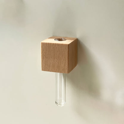 Mini Vase Mural Aimanté en Bois Massif avec Tube en Verre pour Réfrigérateur Tableau Magnétique et Propagation de Boutures